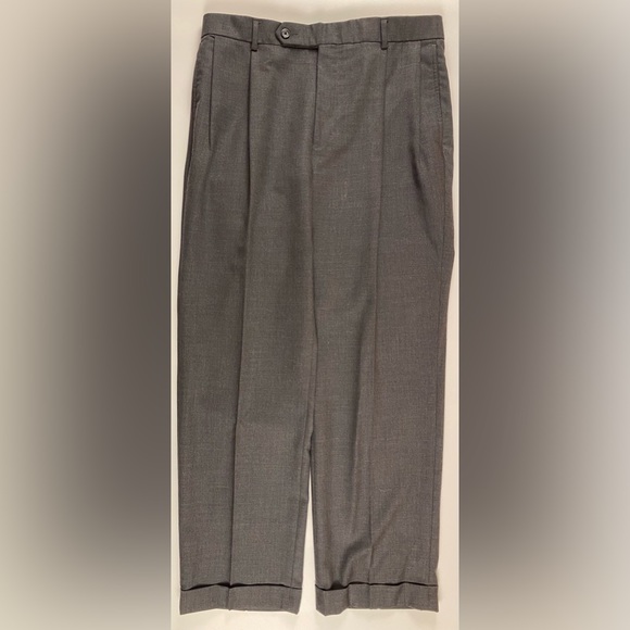 Nautica | Men’s 100% Dark Gray Wool Pleated Cuffed Dress Pants | Size 33X30 - Picture 2 of 9